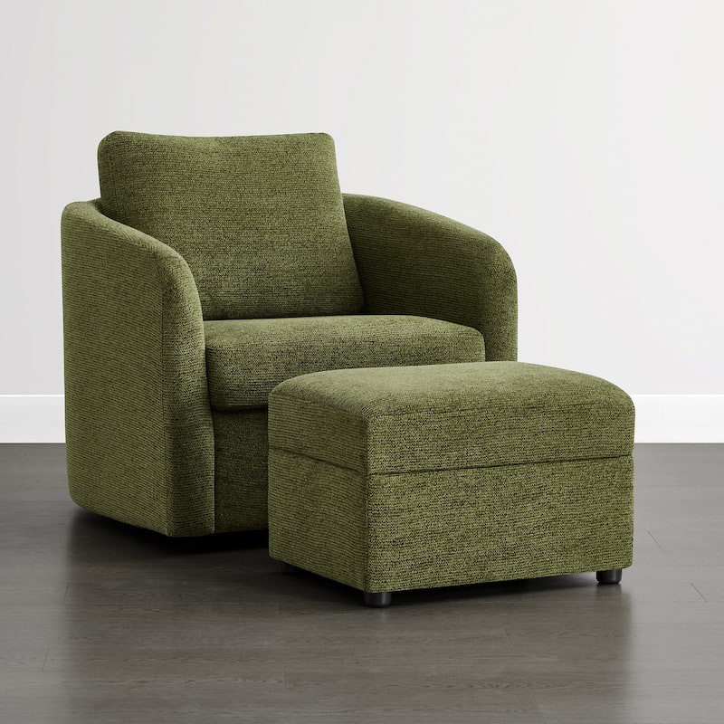 Spruce & Spring Modern Upholstered Swivel Barrel Accent Chair with Ottoman & Removable Slipcover