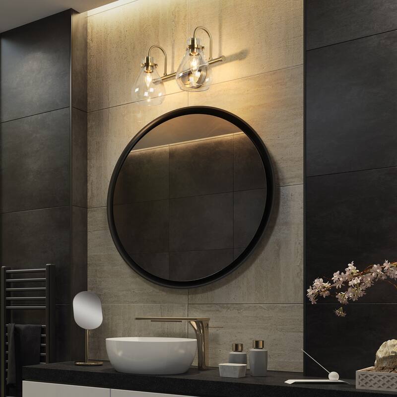Nalia Modern Brass Gold Bathroom Vanity Light Linear Glass Wall Sconces for Powder Room