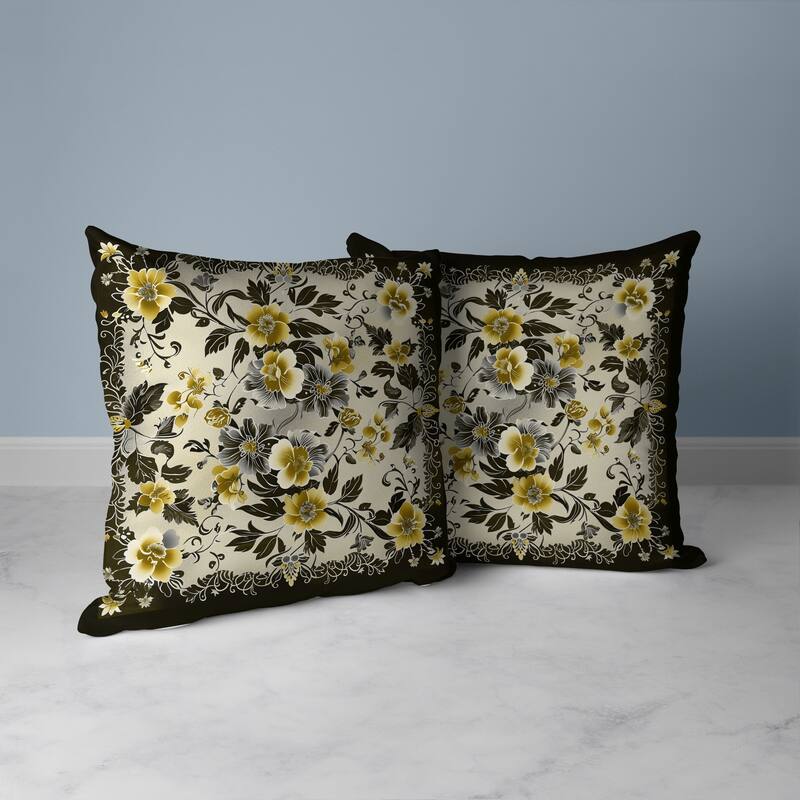 Flower Hub Faux Suede Reversible Throw Pillow Black and Green