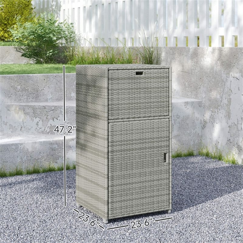 Grey Rattan Outdoor Storage Cabinet with Drawer and Magnet-Sealed Waterproof Shelves for Patio - 23.6" L x 23.6" W x 47.2" H