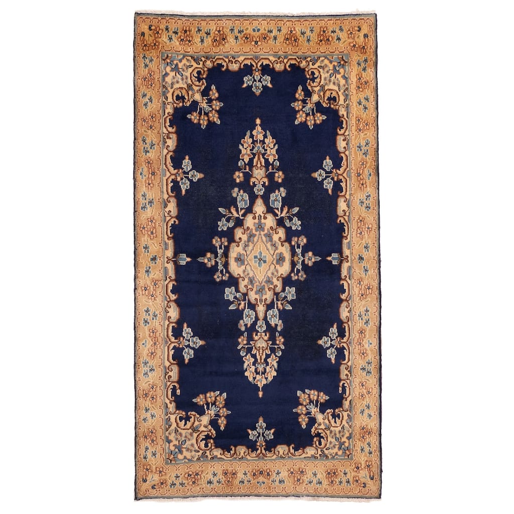 ECARPETGALLERY Hand-knotted Anadol Vintage Navy Wool Rug - 3'2 x 6'4