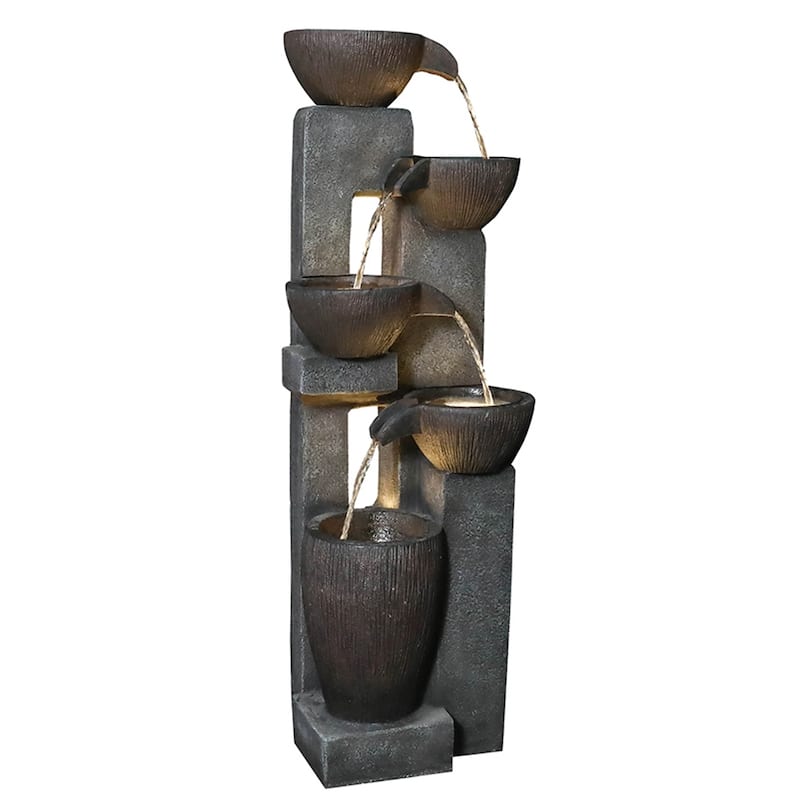 39-inch High 5-Tier Outdoor Water Fountain w/LED Lights for Patio Deck