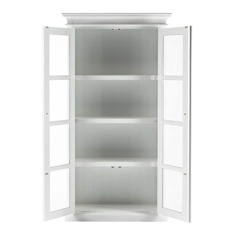 HomeRoots 75" White Wood and Glass Double Door Storage Cabinet