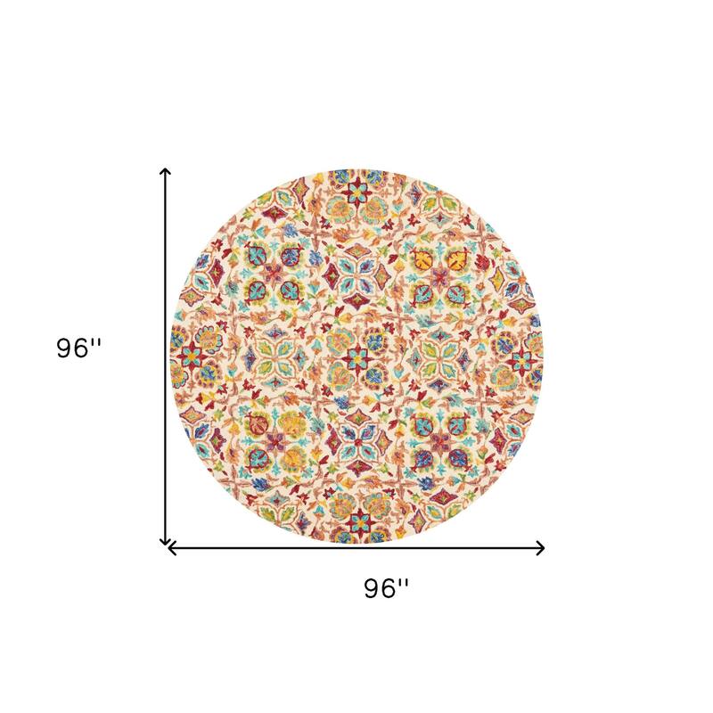 HomeRootsFloral Bohemian Round Area Rug - 96' X '96' X '0.5