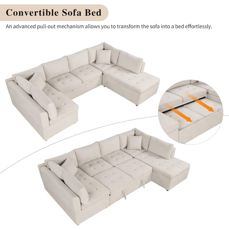 Oversized Sectional Sofa, 117.3" U - Shaped Sofa Couch Pull Out Sofa Bed with 2 Throw Pillows for Living Room