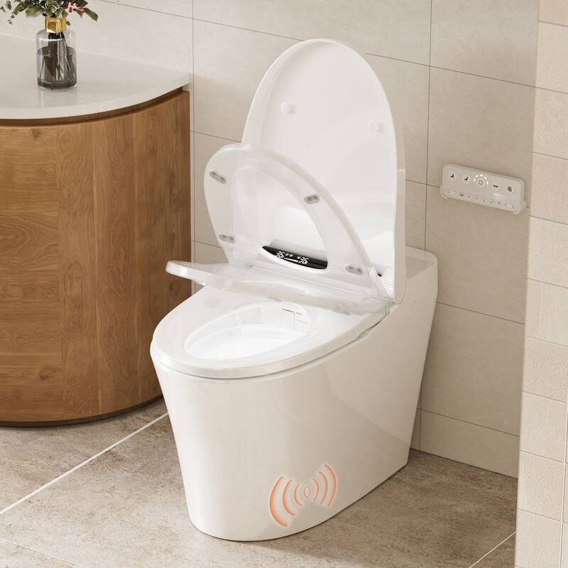 Elongated Smart Toilet Bidet 0.92/1.28 GPF in White with Multi Washing, Auto Open/Close/Flush, UV Sterilization