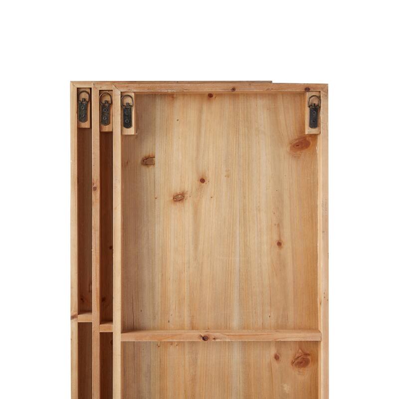 Brown Wood Carved Antefix Floral Home Wall Decor (Set of 3)