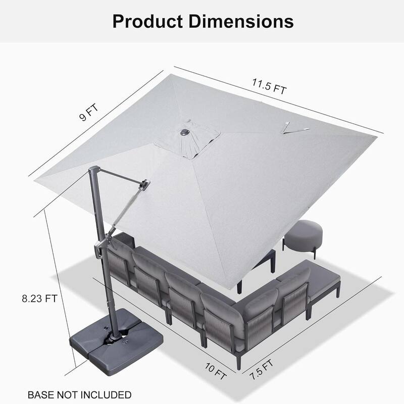 PURPLE LEAF 9 × 11.5 ft Stylish UV50+ Fade Resistant Patio Cantilever Umbrella with 360-degree Rotation