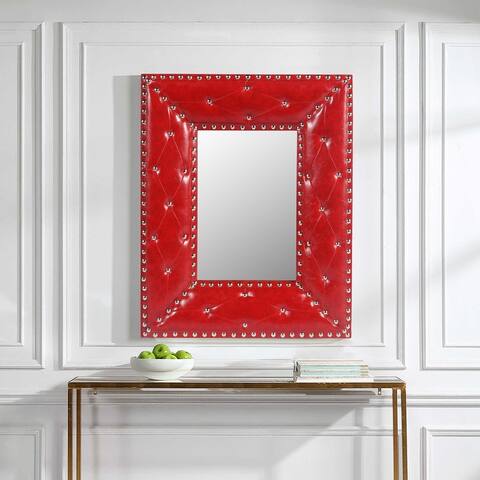 21x26 in. Rectangle Decorative Wall Hanging Mirror Rivet Decoration Fabric and PU Covered MDF Framed Mirror