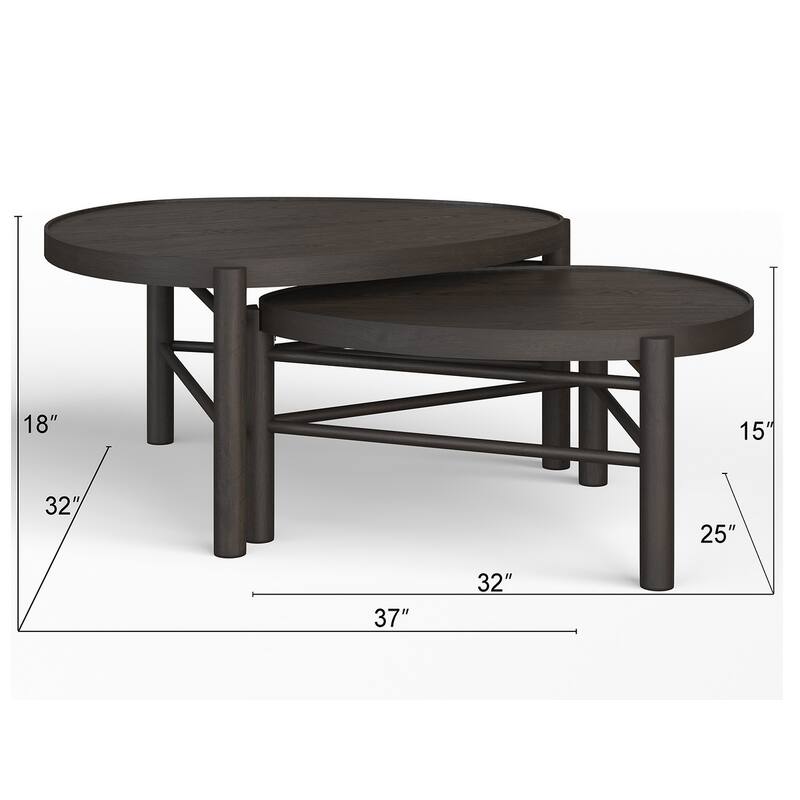 Magnussen Home Hadleigh Black Coffee Bean Shaped Nesting Cocktail Table - 37''W x 31.5''D x 18''H