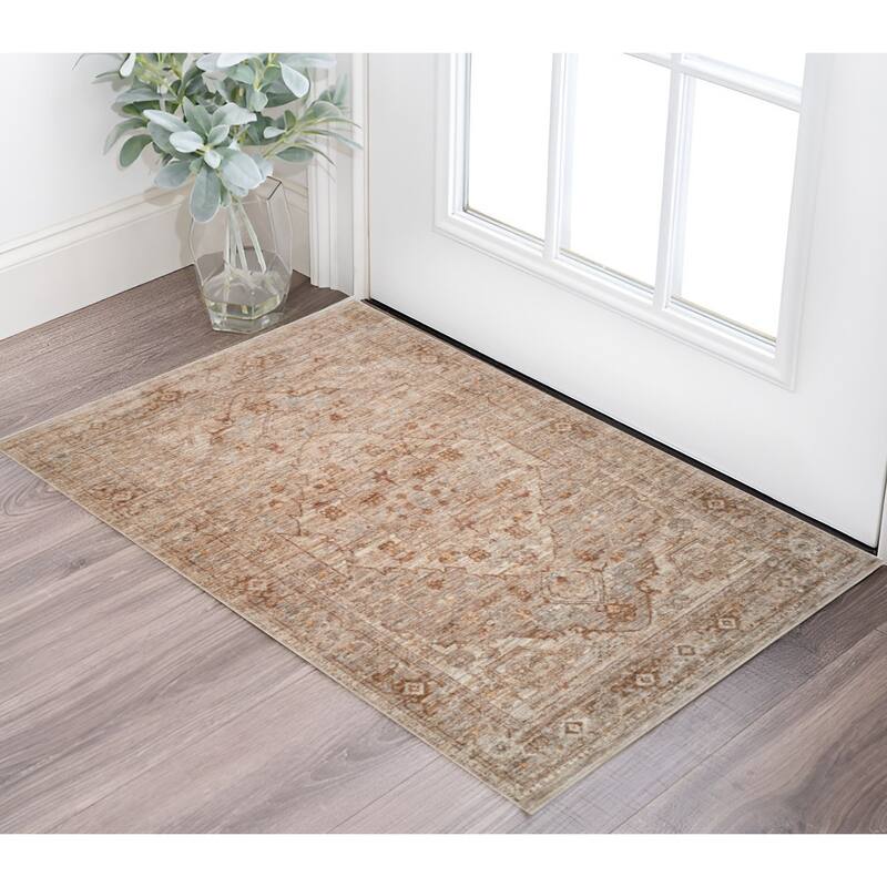 HomeRoots Floral Medallion Traditional Rectangle Area Rug - 36.00 in. x 24.00 in.  x 0.30 in.