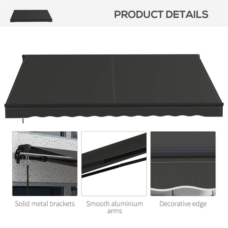 Polyester Aluminum Steel Manual Retractable Outdoor Awning - 141.75" W x 118" D