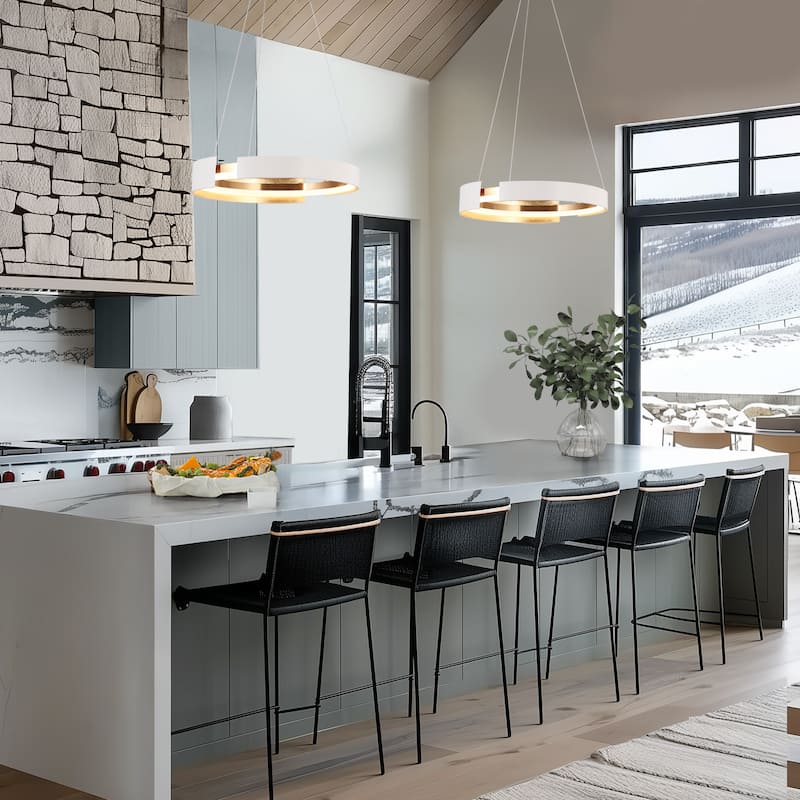 Modern 1-Light Black Gold LED Chandelier Round Metal Pendant Lights for Dining Room