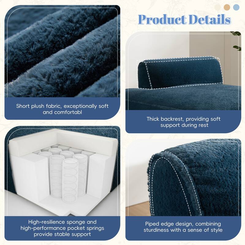 72" Oversized Dark Blue Modular Sofa Bed, Compressed, No Assembly