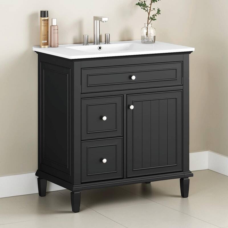 30 Inch Bathroom Vanity with Sink, Modern Vanity Cabinet with One Flip Drawer and Two Storage Drawers