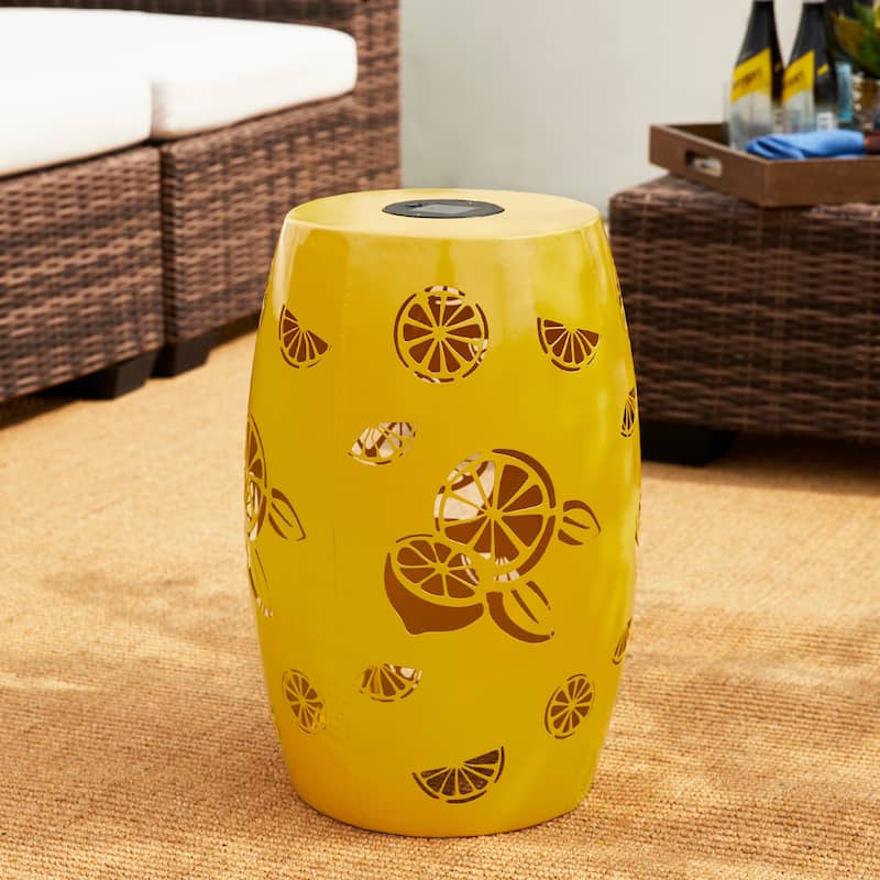 Glitzhome 18.5" Cutout Drum Silhouette Solar Garden Stool
