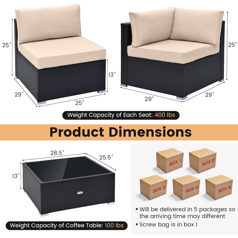 10 Piece Outdoor Wicker Conversation Set with Seat and Back Cushions - 29" x 25" x 25"