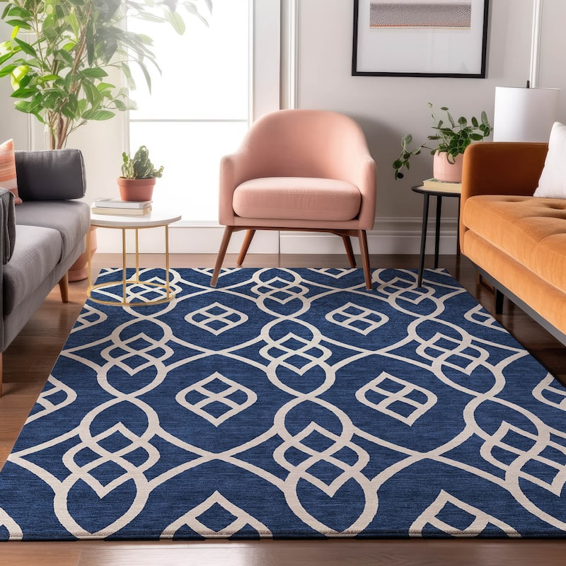 Premium Washable Super Soft Transitional Scroll Mayfield Rug - Navy - 9' x 12'