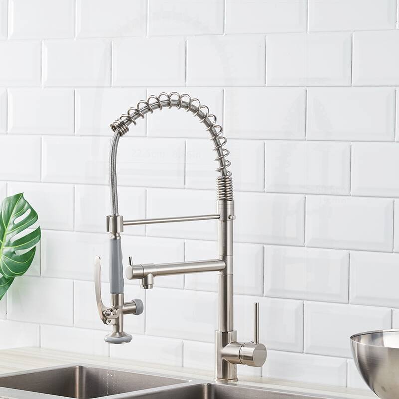 Commercial Kitchen Faucet with Pull Down Sprayer - Brushed Nickel