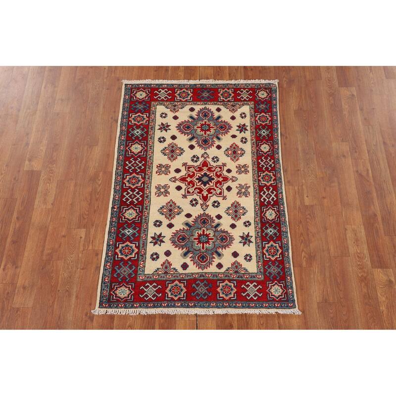 Kazak Accent Rug Hand-Knotted Traditional Beige Wool Carpet - 2'8" x 4'0"
