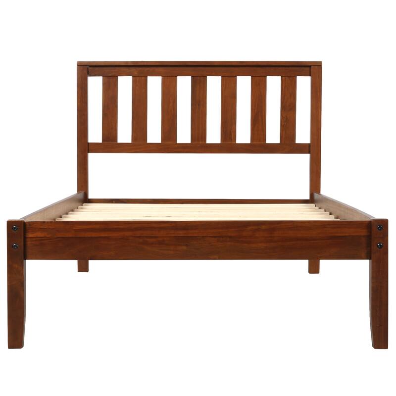 Espresso Wood Platform Bed with Headboard/Wood Slat Support, Twin