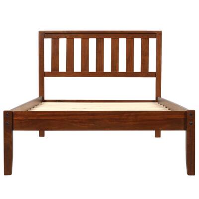 Wood Platform Bed with Headboard/Wood Slat Support，Twin