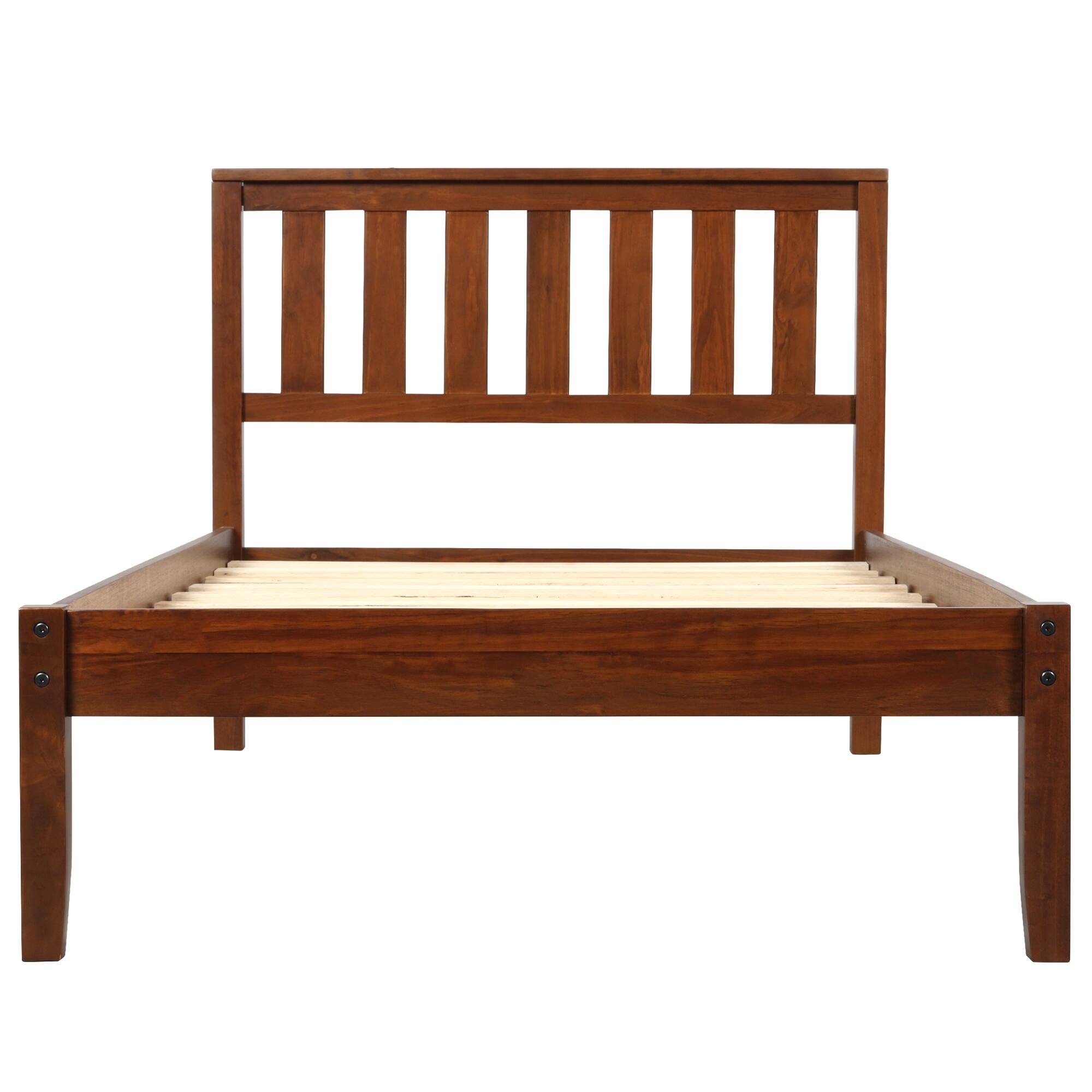 Wooden Platform Bed With Headboard/Wood Slat Supports, Classic Silhouette And Subtle, Elegant