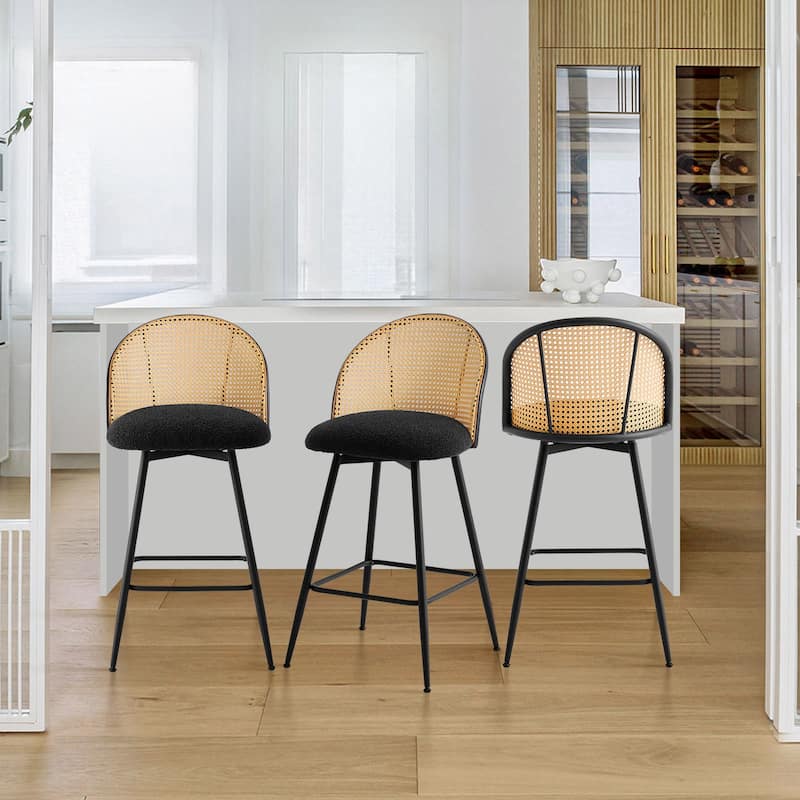 26-Inch Swivel Counter Height Bar Stools with Rattan Back - 36"H x 18.5"W x 19.7"D