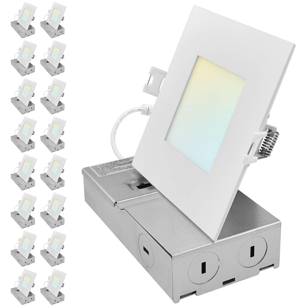 LUXRITE 4 Inch Square Canless Spotlight LED Recessed Light 5CCT Dimmable 650/800/1066 Lumens CRI 90, 8W/10W/13W 16 Pack