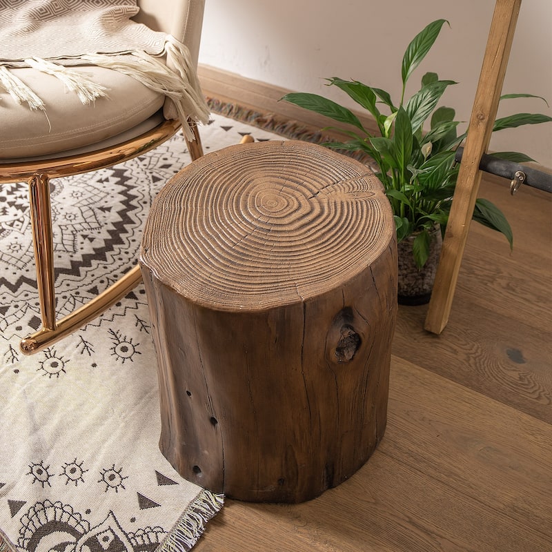 COSIEST Outdoor Wood Tree-Trunk End Table