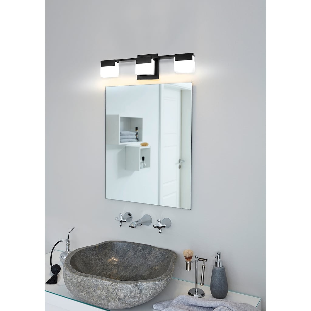 Eglo Vente 3-Light Mate Black LED Bath/Vanity Light with Square Frosted Glass