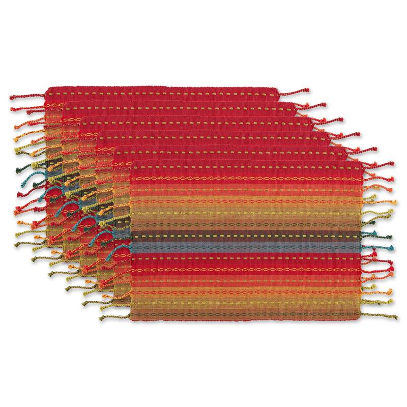 DII Natural Tonal Stripe With Fringe Placemat (Set of 6) - Placemat Set - Spice