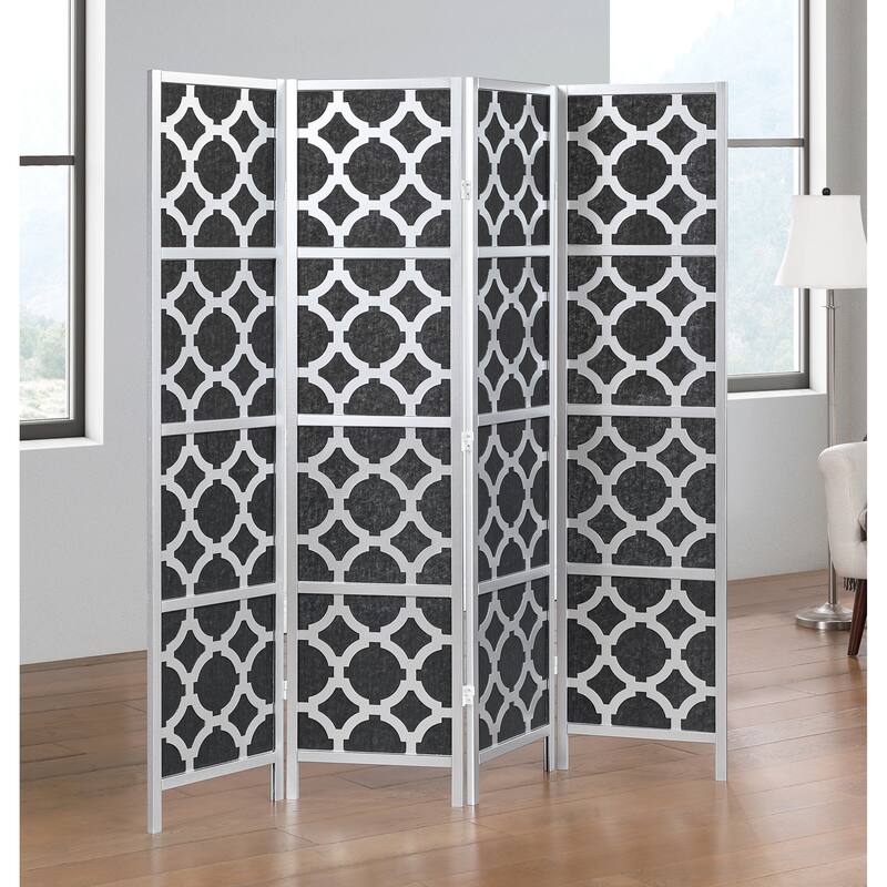 Roundhill Furniture Virelle 4-Panel Room Divider, Decorative Folding Freestanding Privacy Screen - Silver