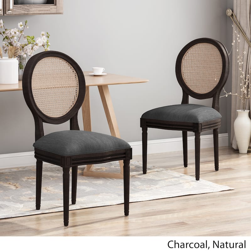 Govan Wooden Dining Chairs with Cushions (Set of 2) by Christopher Knight Home - Charcoal + Natural + Dark Brown