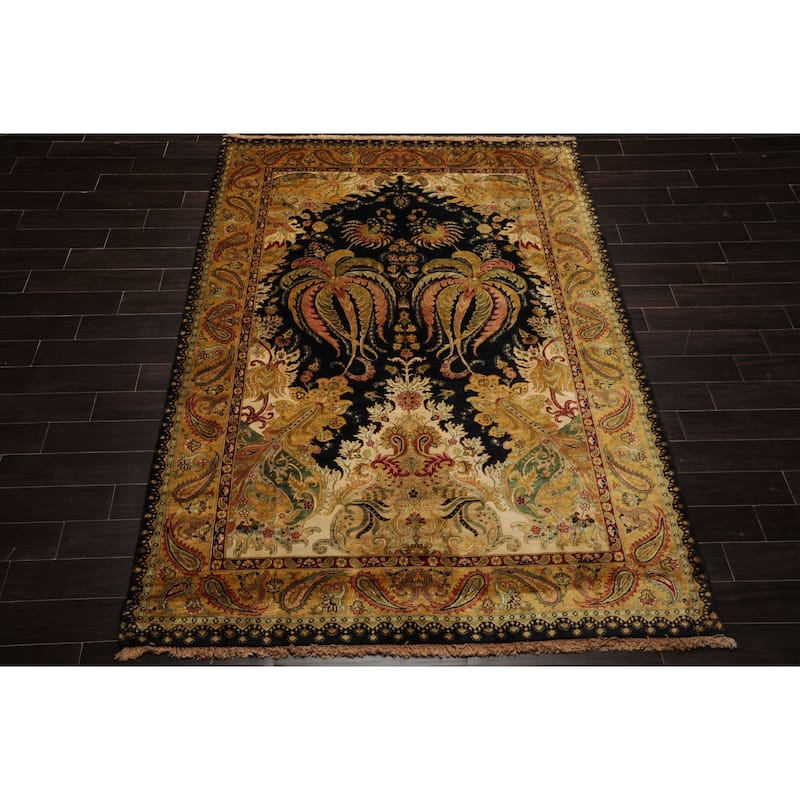 Agra Traditional Botanical Plush Pile Tea Wash Silky Sheen 6'2''x9'3'' Hand Knotted New Zealand Wool Green Rug - 6' 2'' x 9' 3''