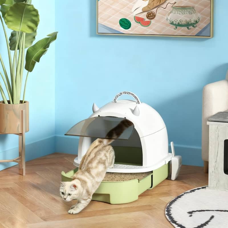 Green Cat Litter Box with Lid