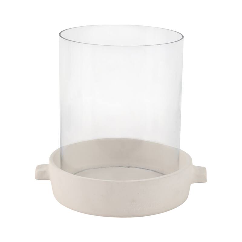Modern Glass Hurricane Candle Holder with Terracotta Base - 10"
