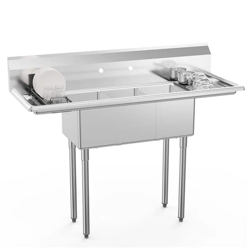 3 Compartment 304 Stainless Steel Sink with 2 Drainboards