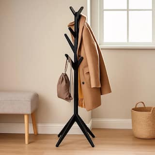 Margo Coat Rack, 8 Hooks and Tree Inspired Design, Black Solid wood