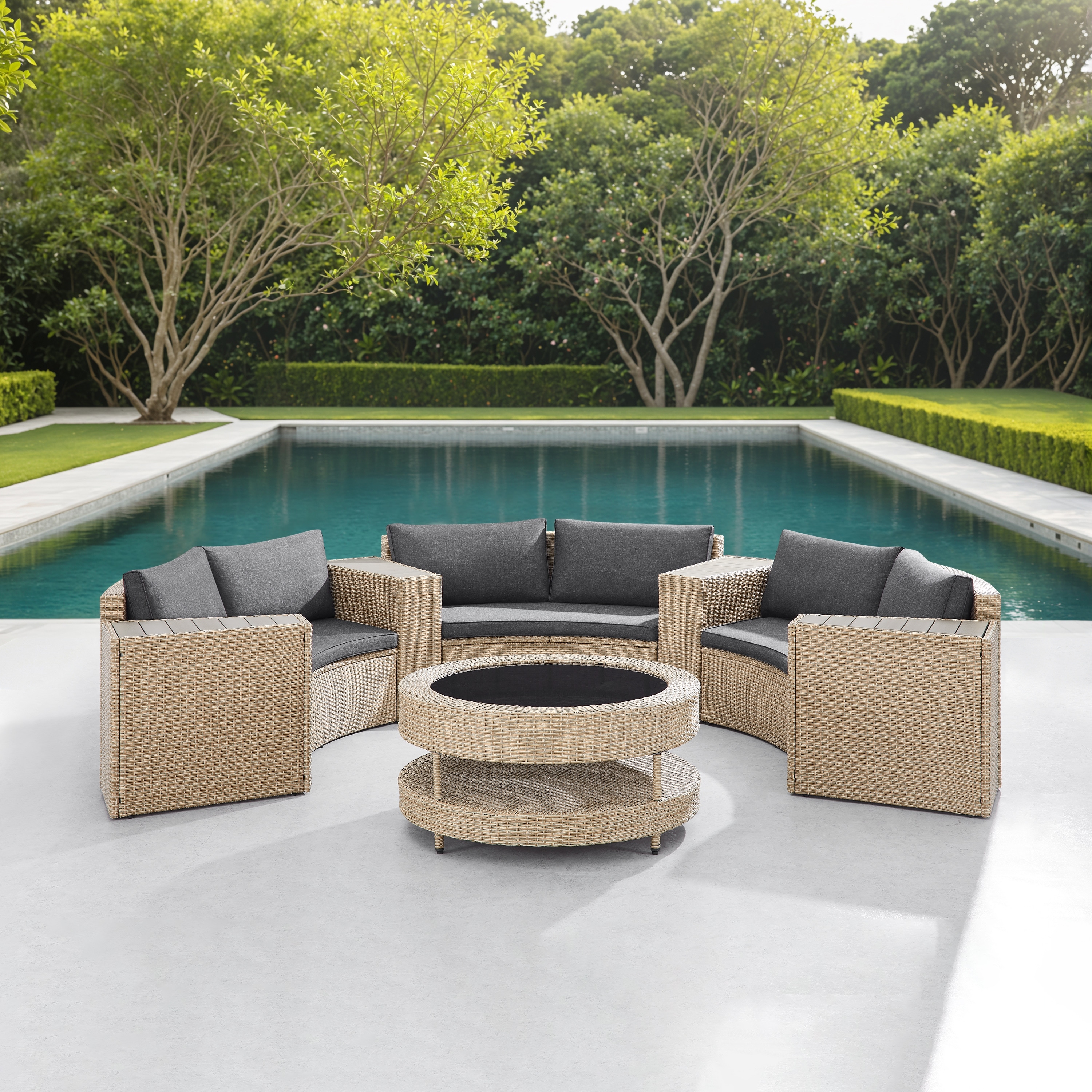 Corvus Fiji Half Round 8-piece Outdoor Wicker Sectional Curved Sofa Set