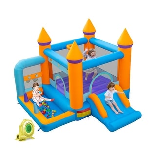5-in-1 Inflatable Bounce Castle with Ocean Balls and 735W Blower - 133" x 128" x 101"(L x W x H)