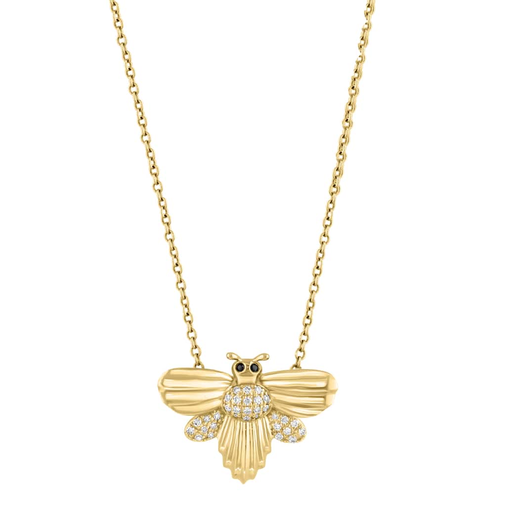 Effy Women's 14K Yellow Gold Diamond,Black Diamond Bee Pendant Necklace