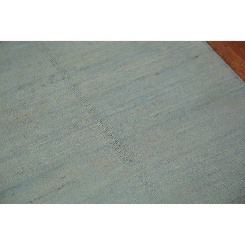 Light Blue Gabbeh Modern Rug Hand-Knotted Solid Wool Carpet - 2'7" x 3'9"