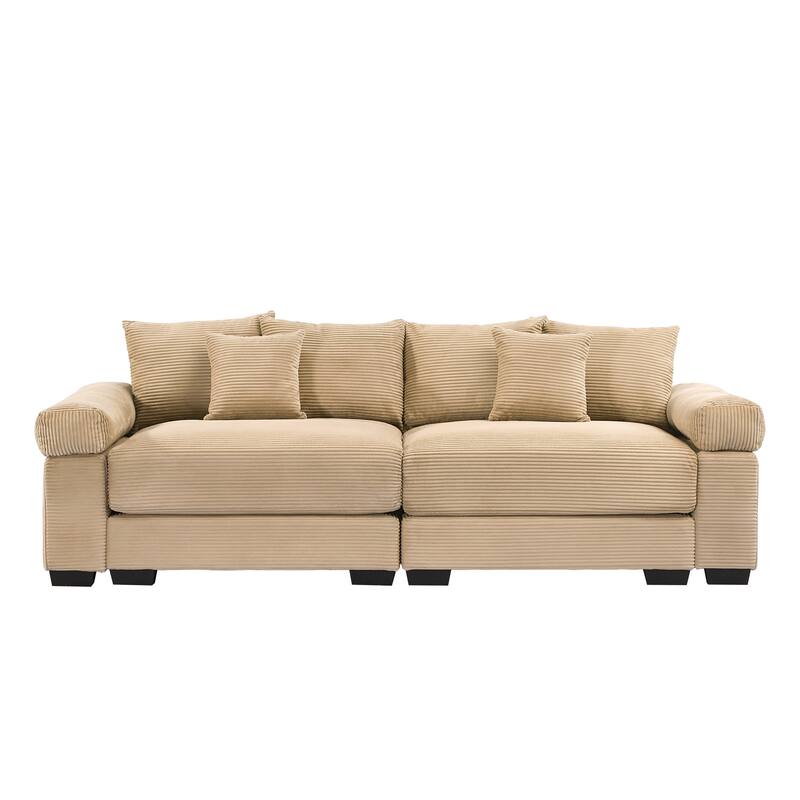 92" Oversized Corduroy Couch for Living Room, Upholstered Loveseat Sofa with Wide Armrests and Throw Pillows for Apartment