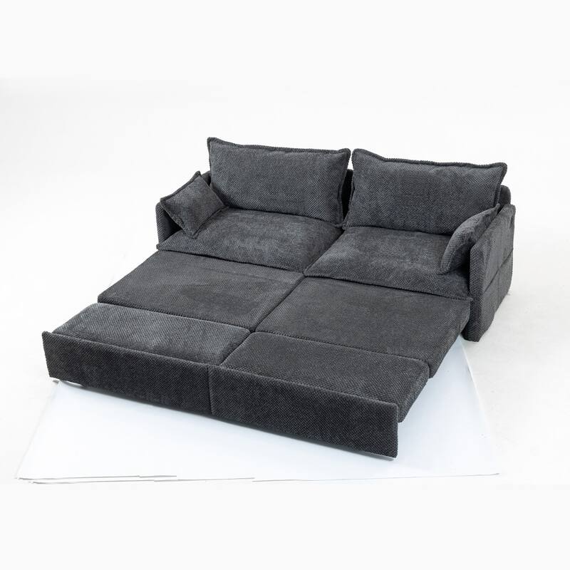 73.6" Corduroy Convertible 3-in-1 Sofa Bed with Charging Ports