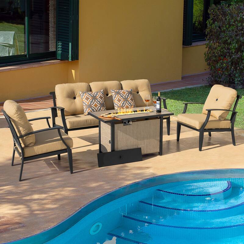 Outdoor 50,000 BTU Textilene Propane Fire Pit Set with Aluminum Sofas