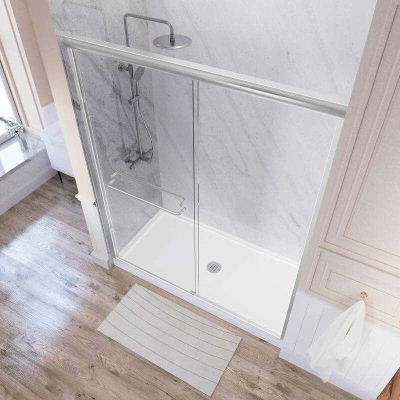 i-Homare 59'' W X 72'' H Semi-Frameless Double Sliding Shower Door with 2 Towel Bars
