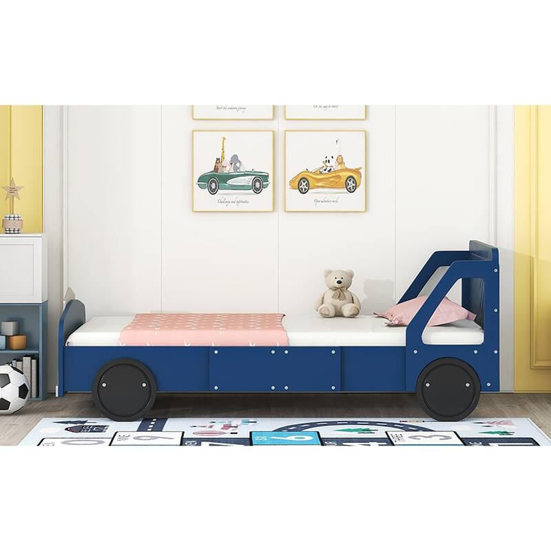 Twin Size Car-Shaped Platform Bed with Wheels