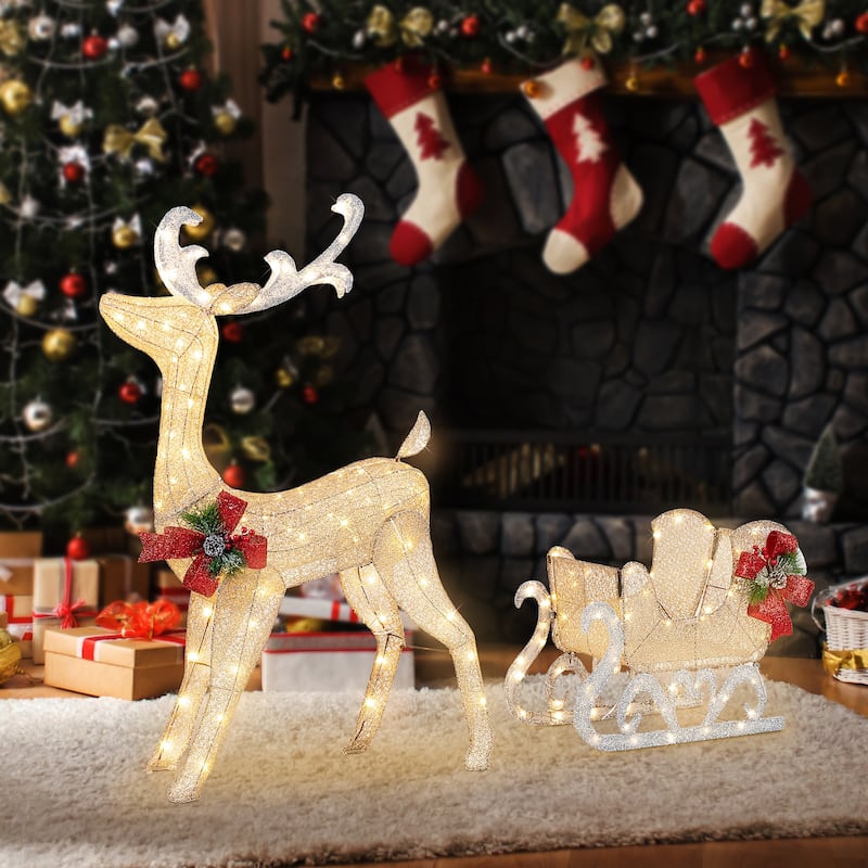 Futzca Christmas Light Holiday Reindeer & Sleigh