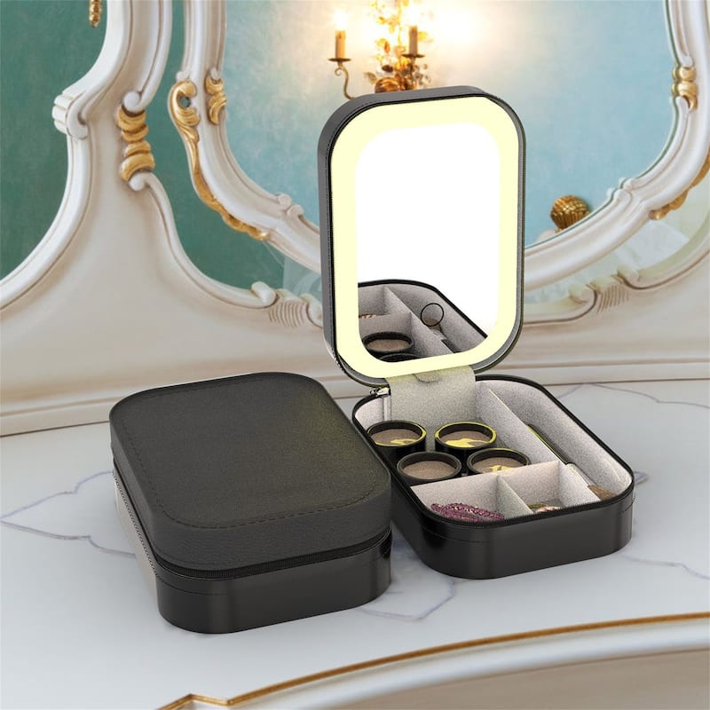 Portable Makeup Case with Rechargeable LED Mirror